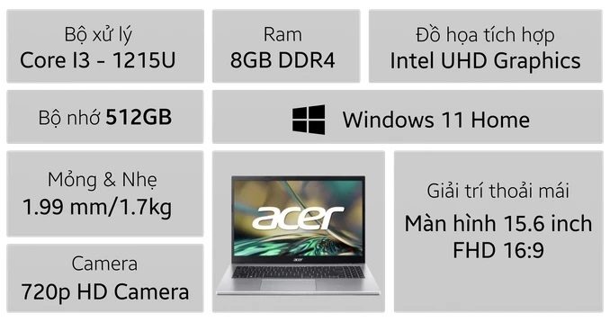 laptop acer aspire 3 a315 59 381e  i3   8gb   512gb